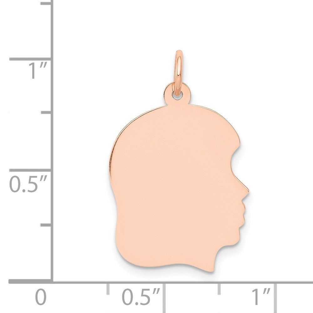 14k Rose Gold Rose Plain Medium.011 Gauge Facing Right Engraveable Girl Head Charm