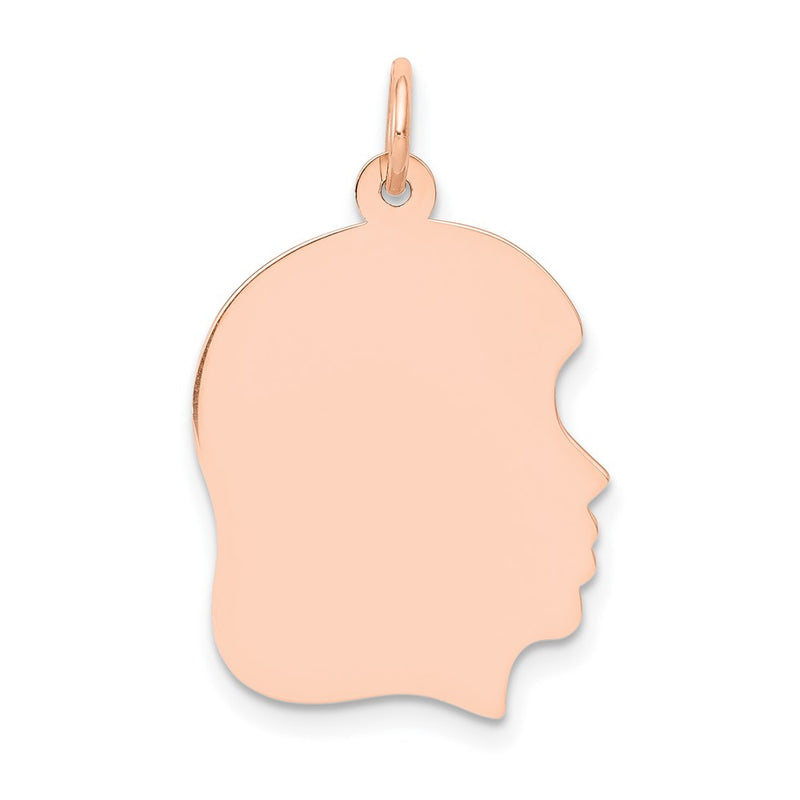 14k Rose Gold Rose Plain Medium.011 Gauge Facing Right Engraveable Girl Head Charm
