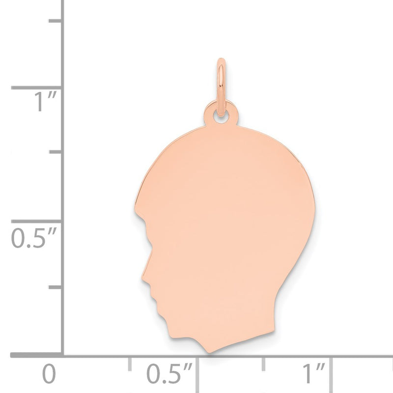 14k Rose Gold Rose Plain Medium.011 Gauge Facing Left Engraveable Boy Head Charm