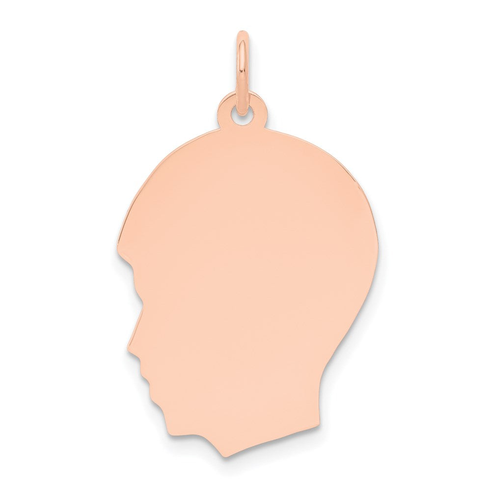 14k Rose Gold Rose Plain Medium.018 Gauge Facing Left Engraveable Boy Head Charm