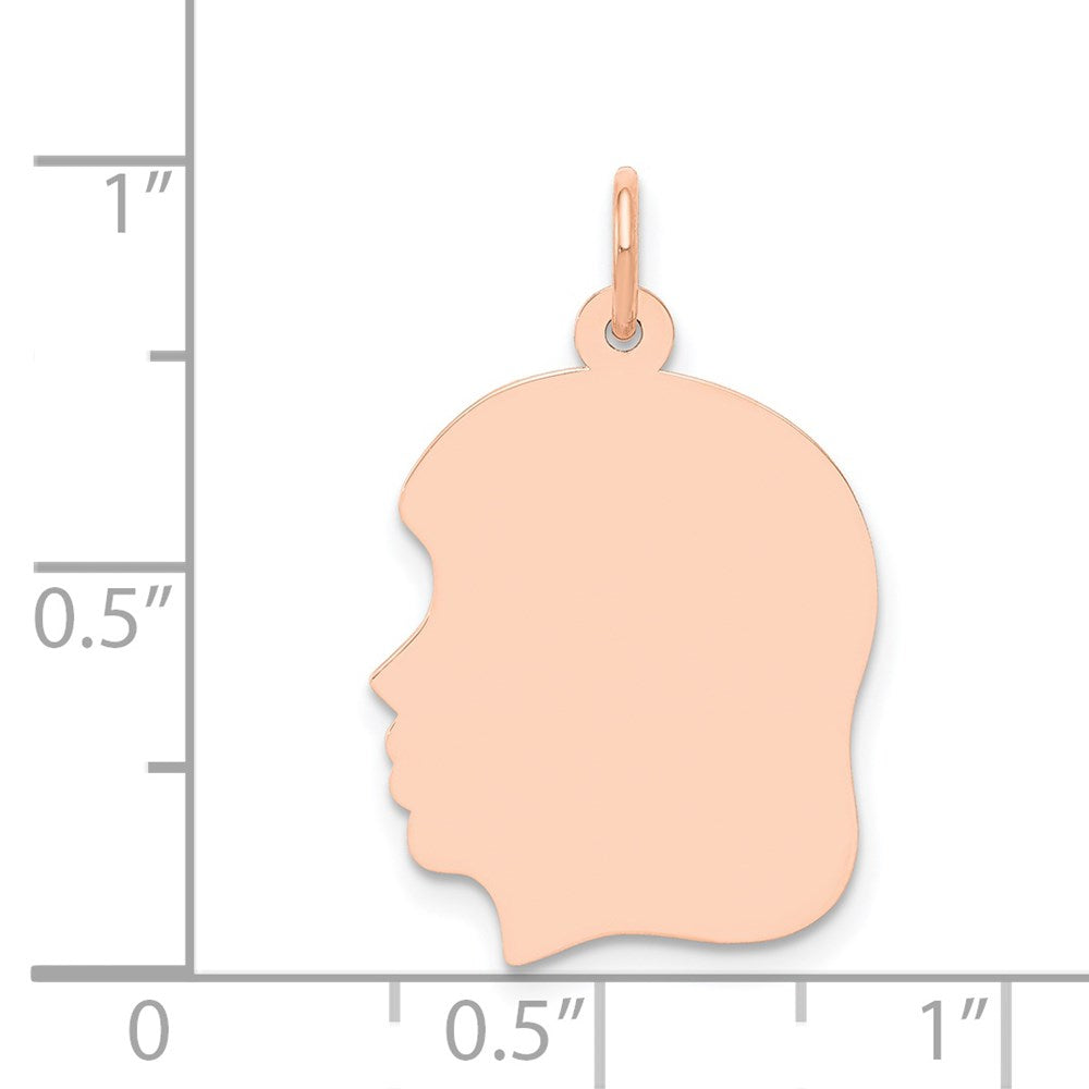 14k Rose Gold Rose Plain Medium.011 Gauge Facing Left Engraveable Girl Head Charm