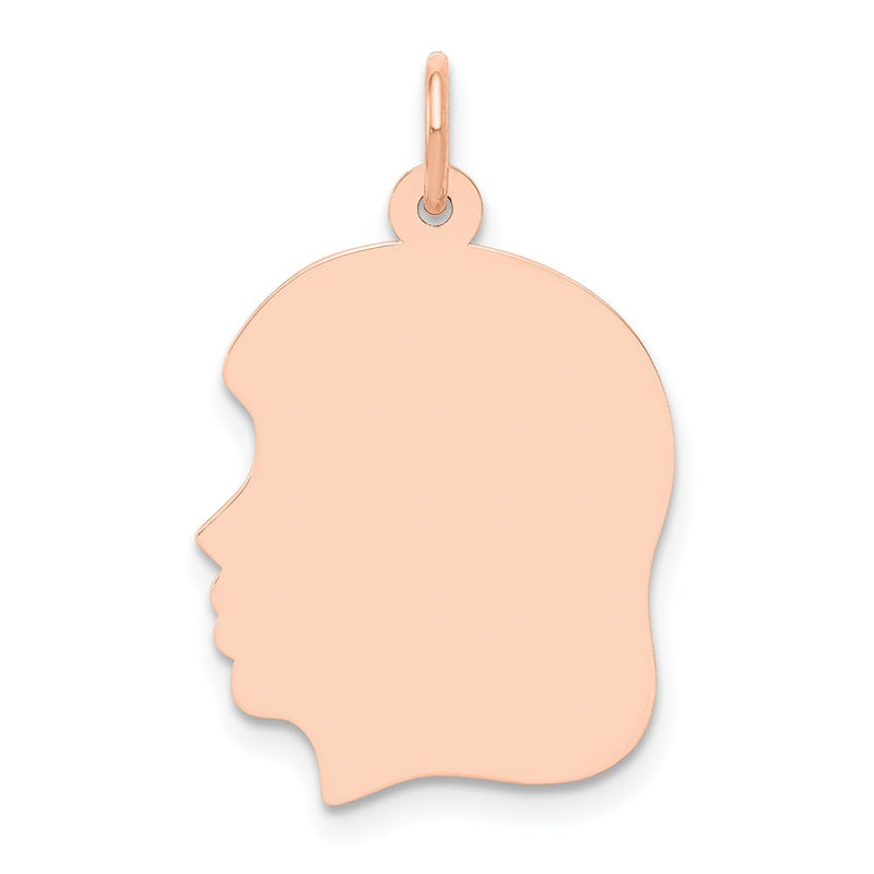 14k Rose Gold Rose Plain Medium.011 Gauge Facing Left Engraveable Girl Head Charm