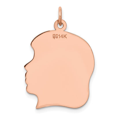 14k Rose Gold Rose Plain Large.018 Gauge Facing Right Engraveable Girl Head Charm
