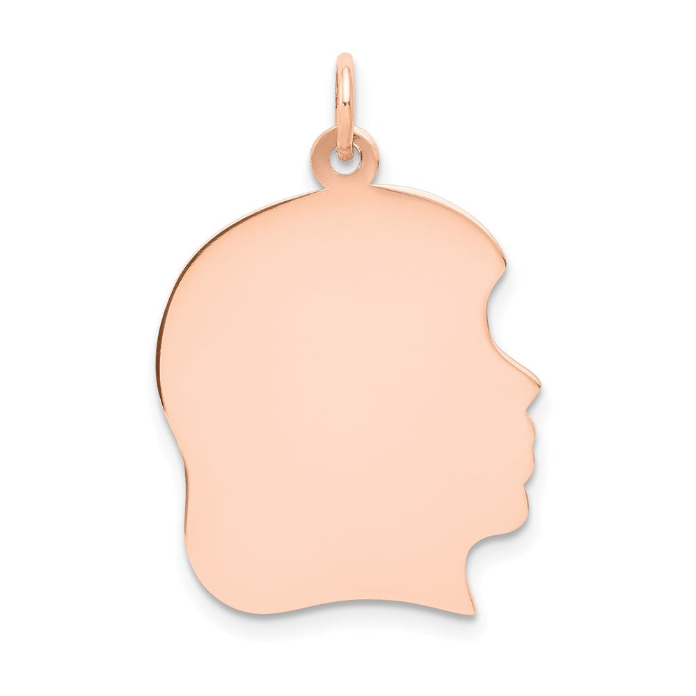 14k Rose Gold Rose Plain Large.011 Gauge Facing Right Engraveable Girl Head Charm