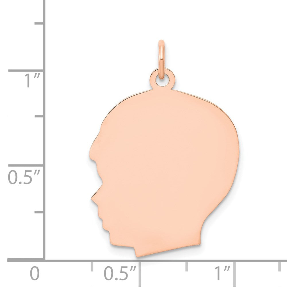 14k Rose Gold Rose Plain Large.011 Gauge Facing Left Engraveable Boy Head Charm