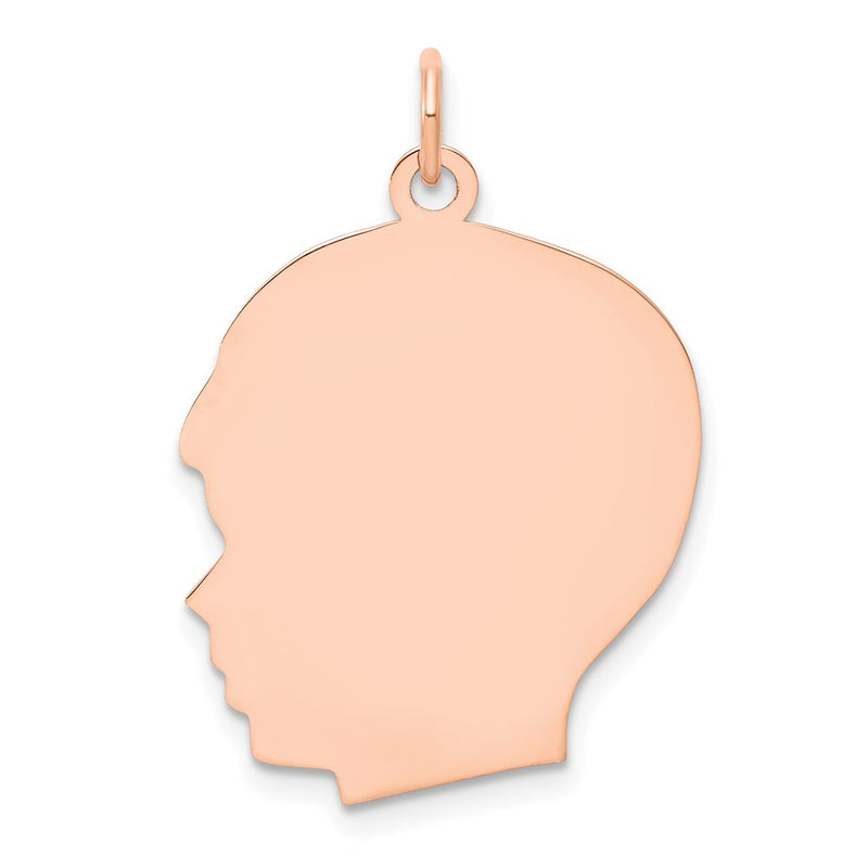 14k Rose Gold Rose Plain Large.013 Gauge Facing Left Engraveable Boy Head Charm