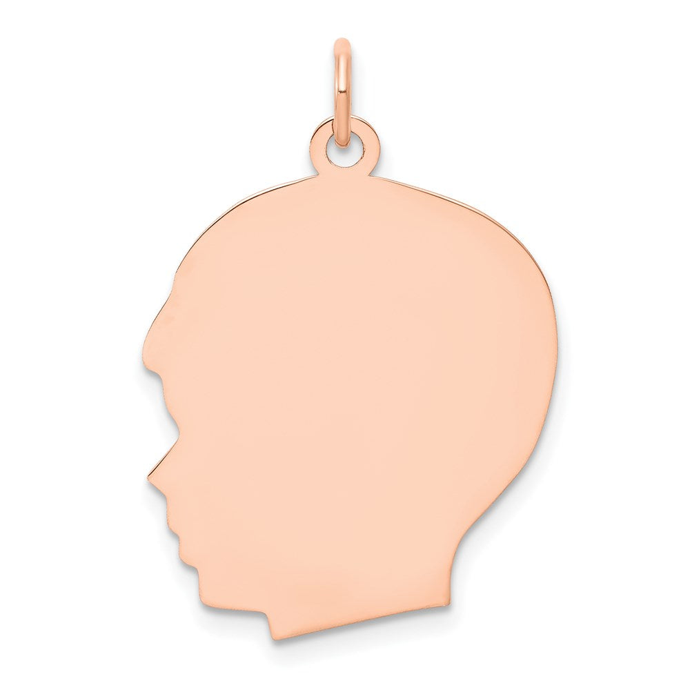 14k Rose Gold Rose Plain Large.011 Gauge Facing Left Engraveable Boy Head Charm