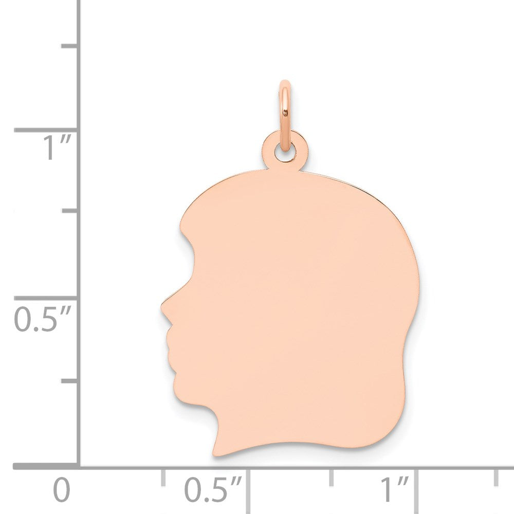 14k Rose Gold Rose Plain Large.013 Gauge Facing Left Engraveable Girl Head Charm
