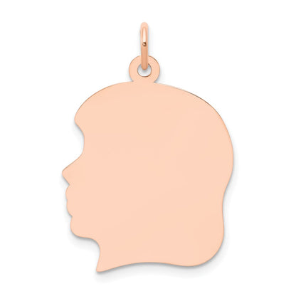 14k Rose Gold Rose Plain Large.013 Gauge Facing Left Engraveable Girl Head Charm