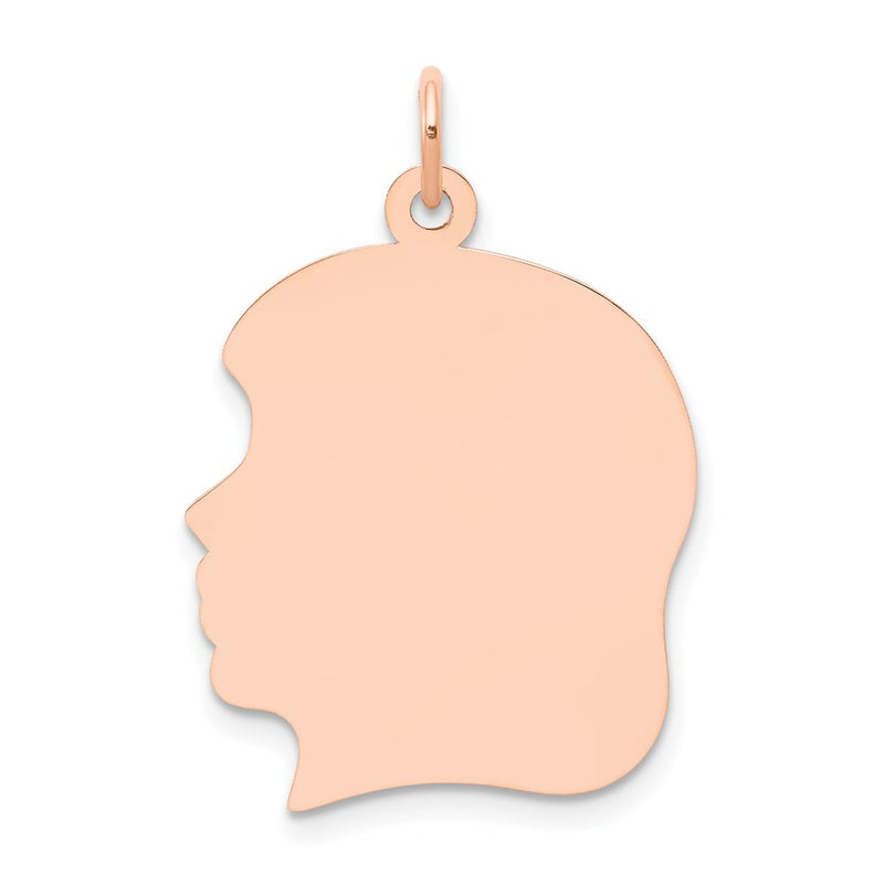 14k Rose Gold Rose Plain Large.013 Gauge Facing Left Engraveable Girl Head Charm