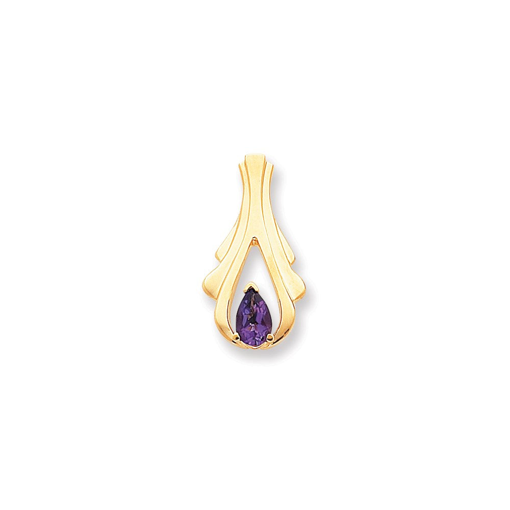 14k Yellow Gold 8x5mm Pear Amethyst Checker slide
