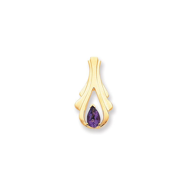 14k Yellow Gold 8x5mm Pear Amethyst Checker slide