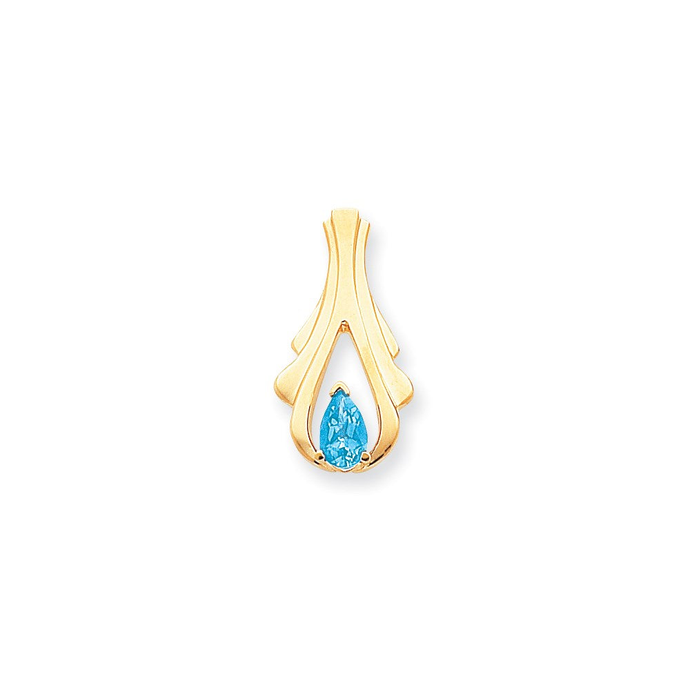 14k Yellow Gold 8x5mm Pear Blue Topaz slide