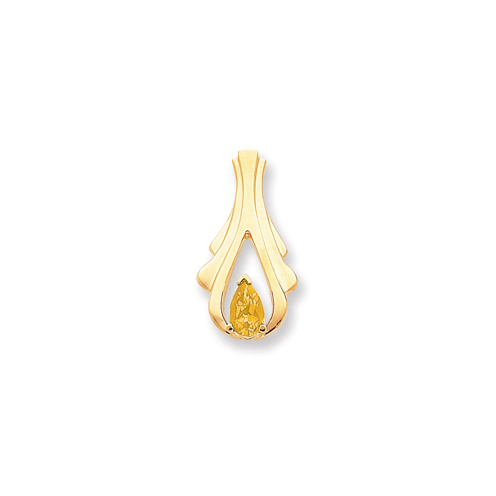 14k Yellow Gold 8x5mm Pear Citrine Checker slide