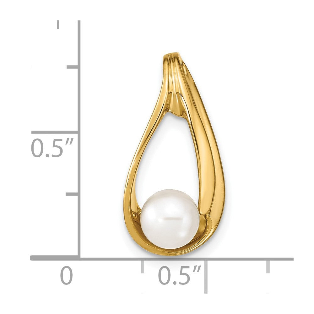 14k Yellow Gold 6mm White Round Freshwater Cultured Pearl Slide