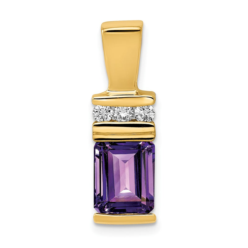 14k Yellow Gold 8x6mm Emerald Cut Amethyst AA Diamond Slide