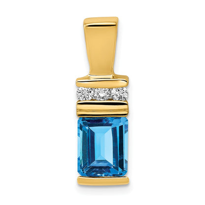 14k Yellow Gold 8x6mm Emerald Cut Blue Topaz VS Diamond Slide