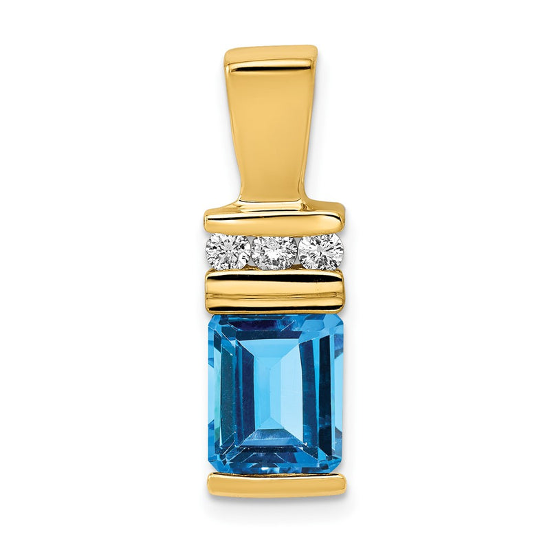 14k Yellow Gold 8x6mm Emerald Cut Blue Topaz VS Diamond Slide