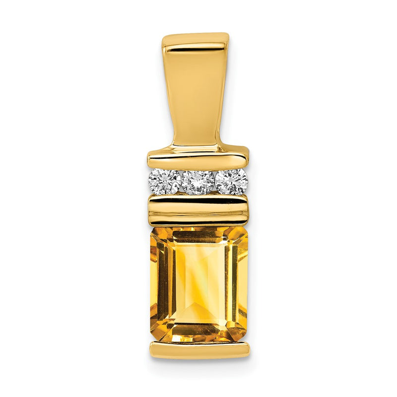 14k Yellow Gold 8x6mm Emerald Cut Citrine AA Diamond Slide