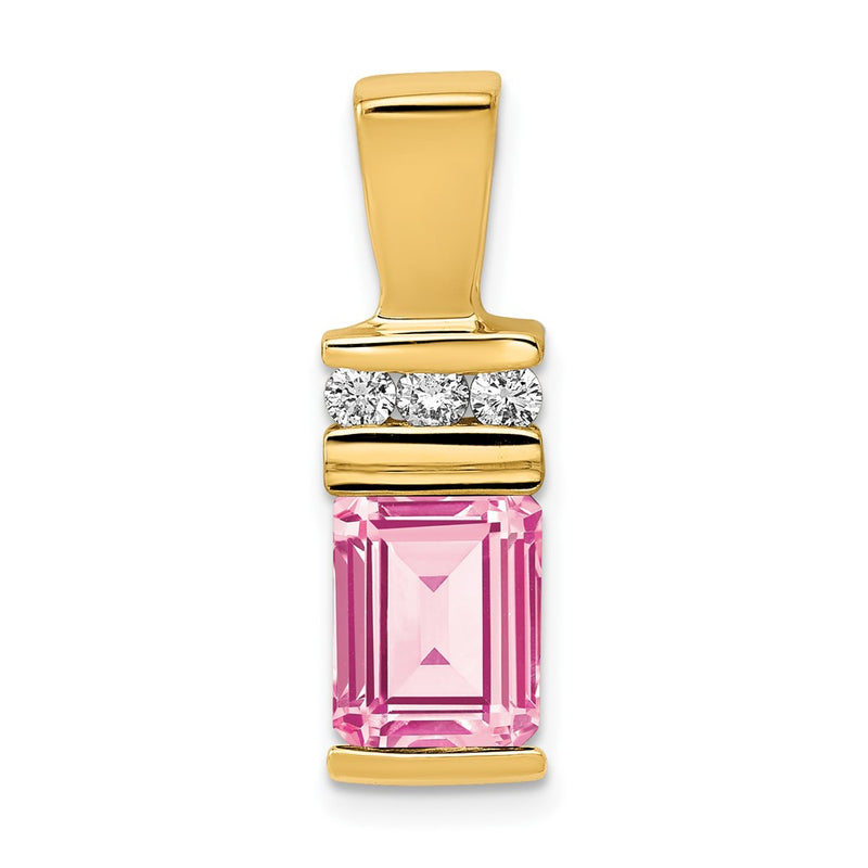 14k Yellow Gold 8x6mm Emerald Cut Pink Tourmaline VS Diamond Slide