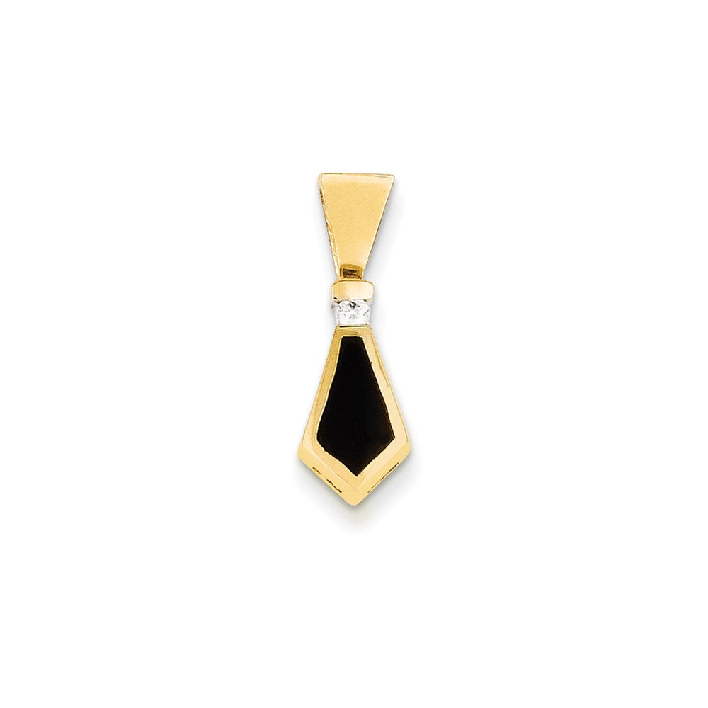 14k Yellow Gold Polished AA Quality Completed Diamond & Onyx Slide