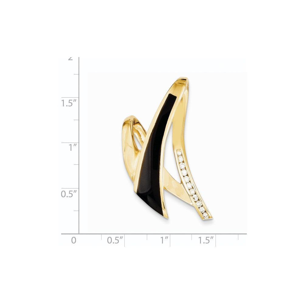14k Yellow Gold Polished AA Quality Completed Diamond/Onyx Slide