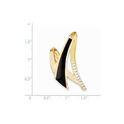 14k Yellow Gold Polished AA Quality Completed Diamond/Onyx Slide