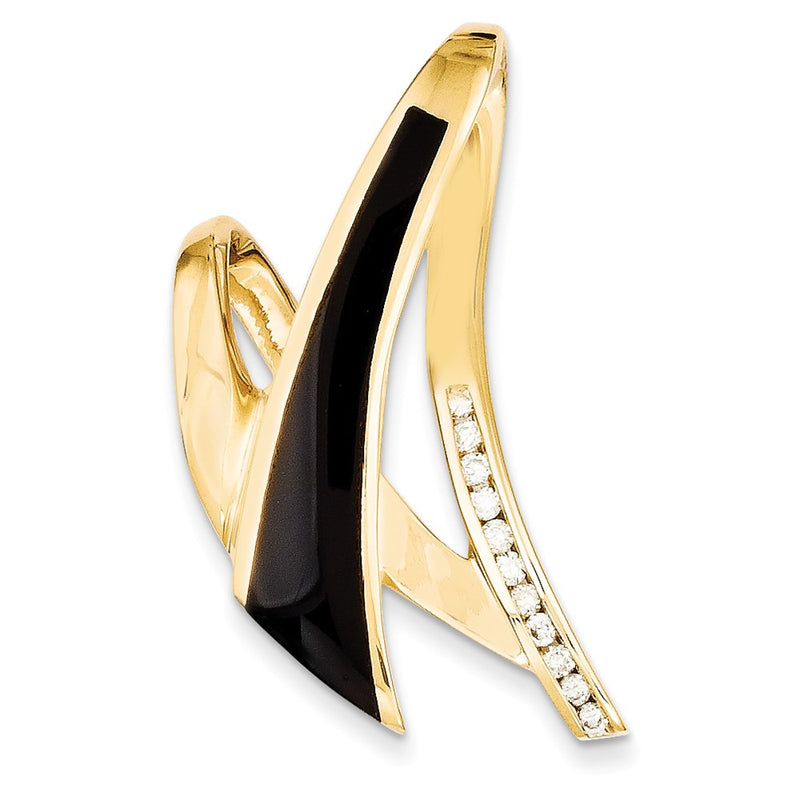 14k Yellow Gold Polished AA Quality Completed Diamond/Onyx Slide