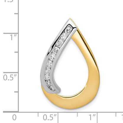 14k Two Tone AAA Diamond Teardrop Slide