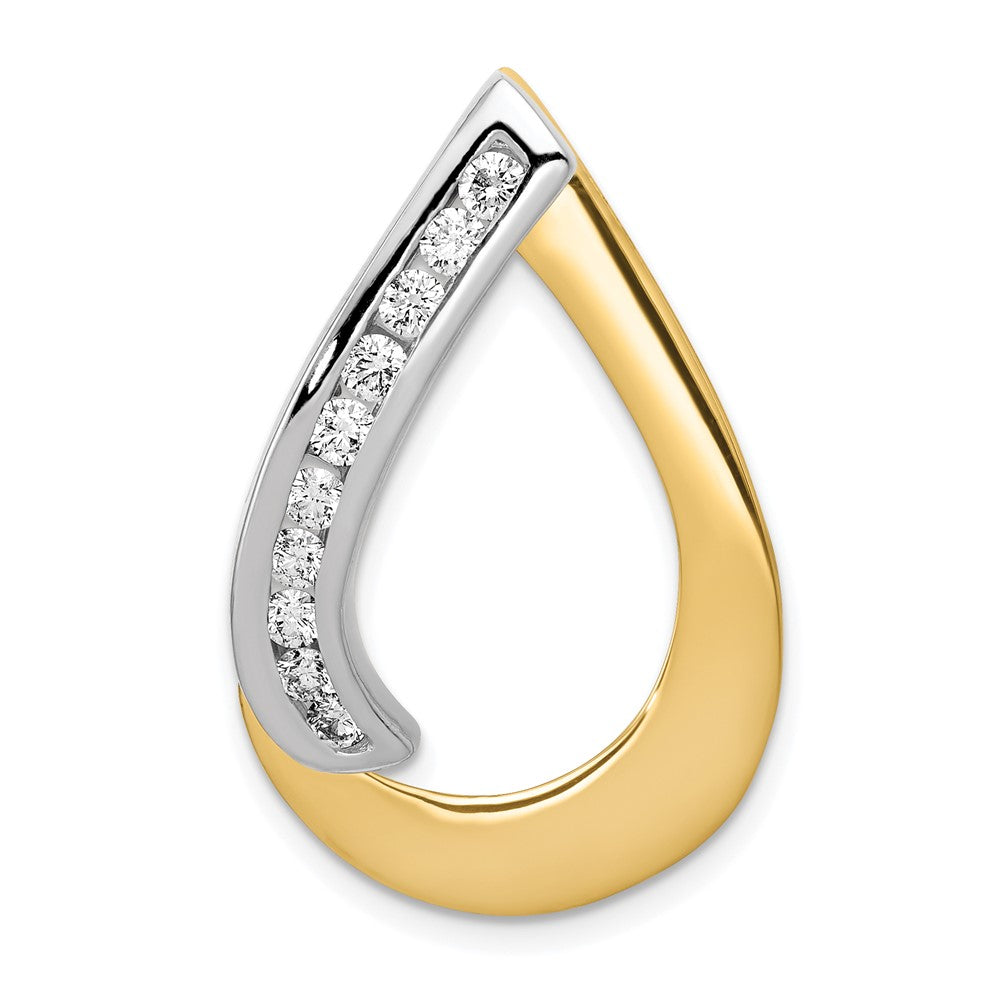 14k Two Tone AAA Diamond Teardrop Slide