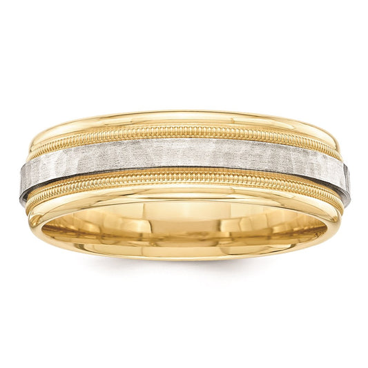 Solid 14K Yellow Gold Two-Tone 6mm Milgrained Edges Size 6 Wedding Men's/Women's Wedding Band Ring