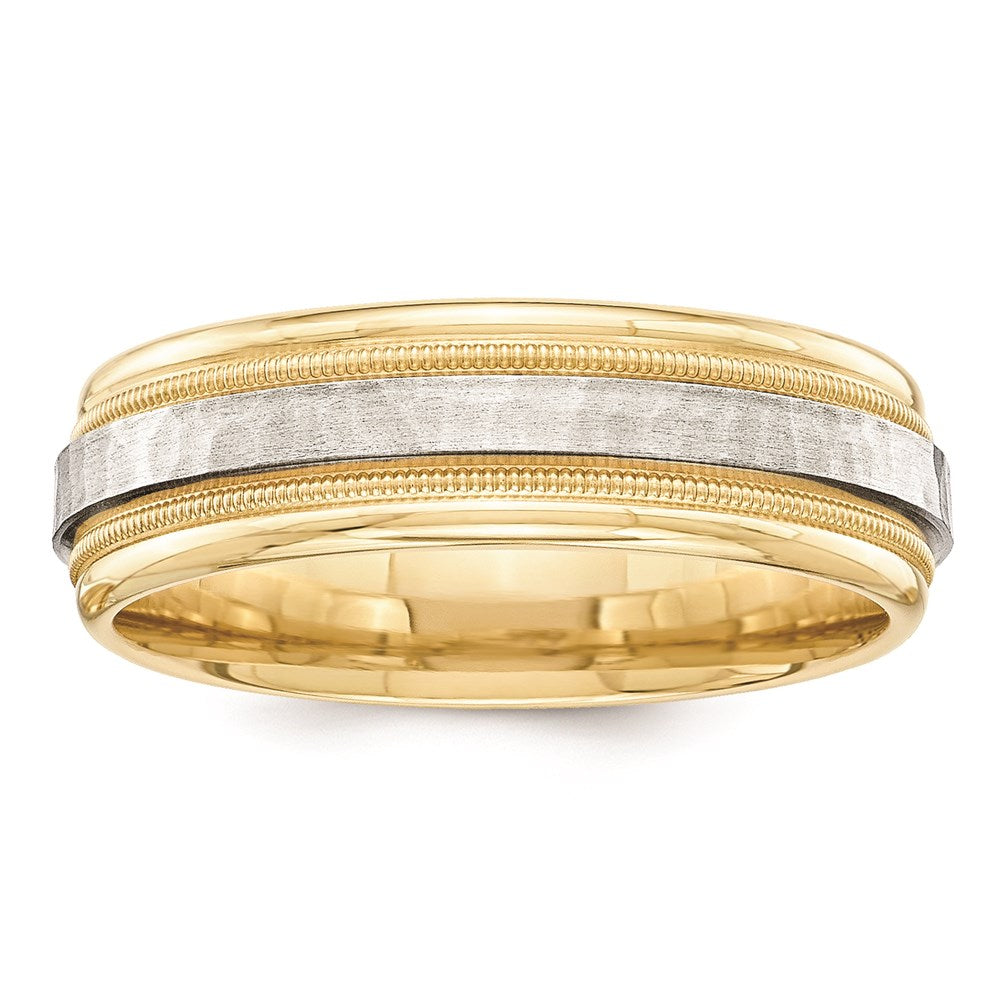 Solid 18K Yellow Gold Two-Tone 6mm Milgrained Edges Size 6 Wedding Men's/Women's Wedding Band Ring