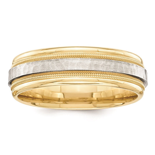 Solid 18K Yellow Gold Two-Tone 6mm Milgrained Edges Size 6 Wedding Men's/Women's Wedding Band Ring