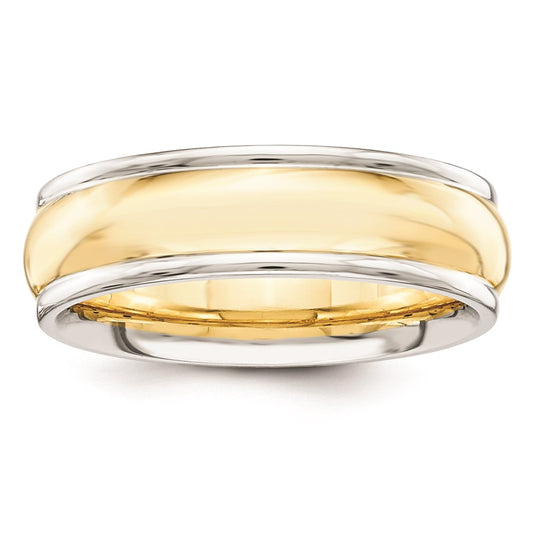 Solid 18K Yellow Gold Two-Tone 6mm Domed Size 6 Wedding Men's/Women's Wedding Band Ring