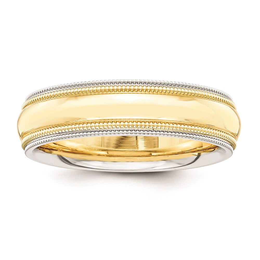 Solid 14K Yellow Gold Two-Tone 5mm Milgrained-Edged Size 5 Wedding Men's/Women's Wedding Band Ring