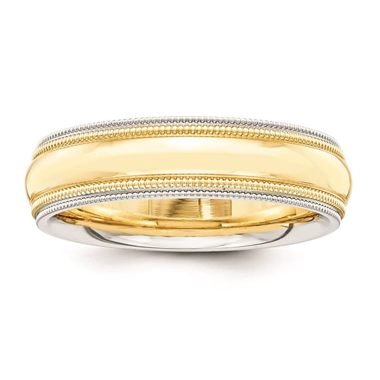 Solid 10K Yellow Gold Two-Tone 5mm Milgrained-Edged Size 6 Wedding Men's/Women's Wedding Band Ring