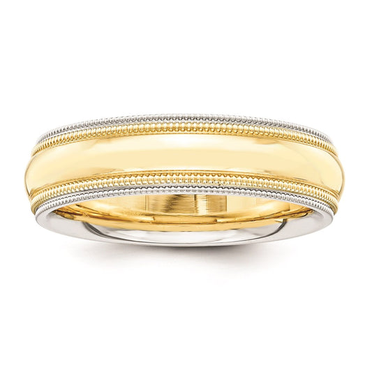 Solid 18K Yellow Gold Two-Tone 5mm Milgrained-Edged Size 9 Wedding Men's/Women's Wedding Band Ring