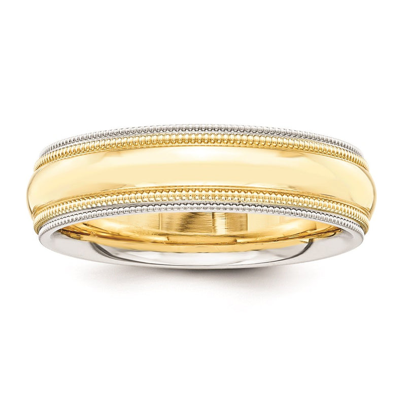 Solid 14K Yellow Gold Two-Tone 5mm Milgrained-Edged Size 7 Wedding Men's/Women's Wedding Band Ring