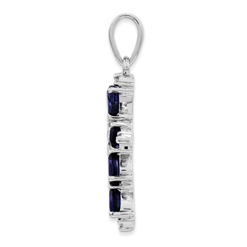 14k White Gold Diamond & Sapphire Cross Pendant