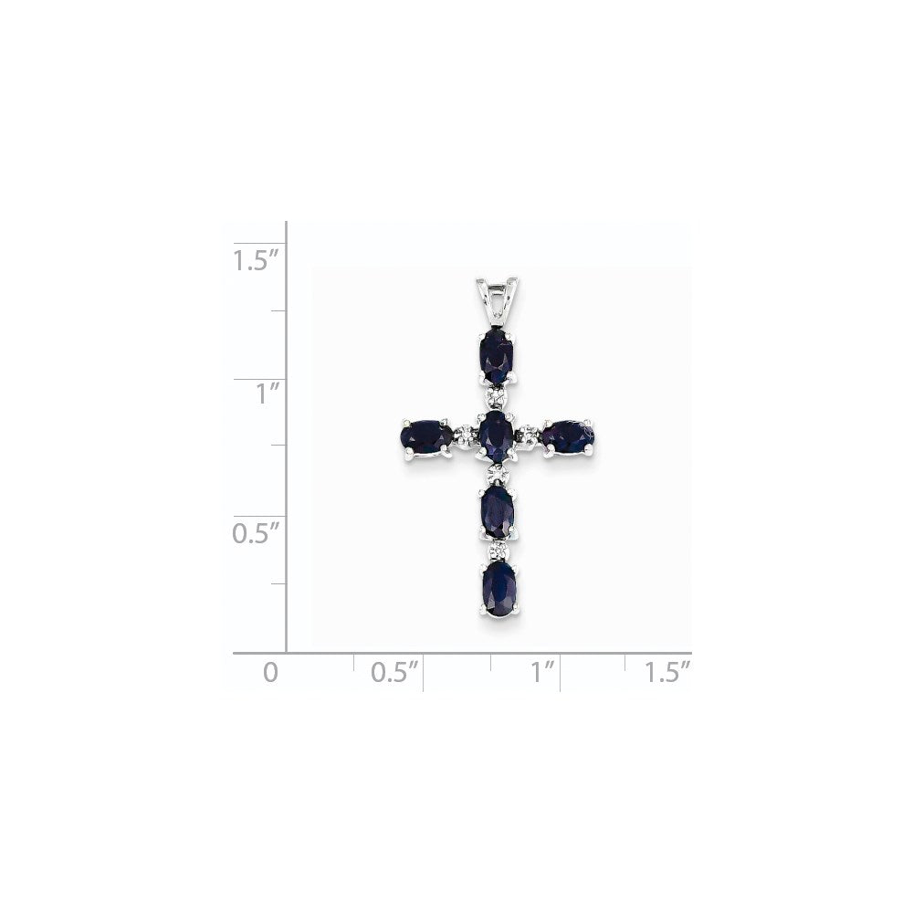14k White Gold Diamond and Sapphire Cross Pendant