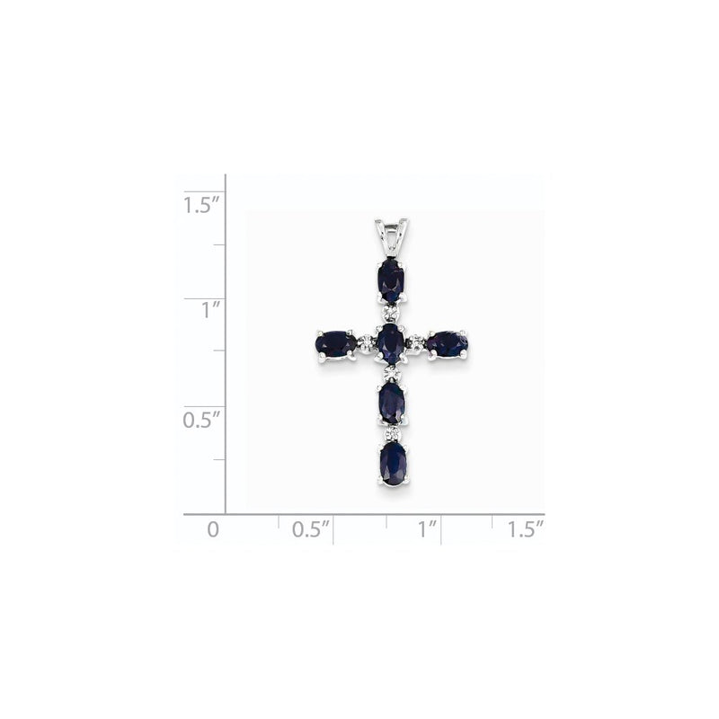 14k White Gold Diamond and Sapphire Cross Pendant