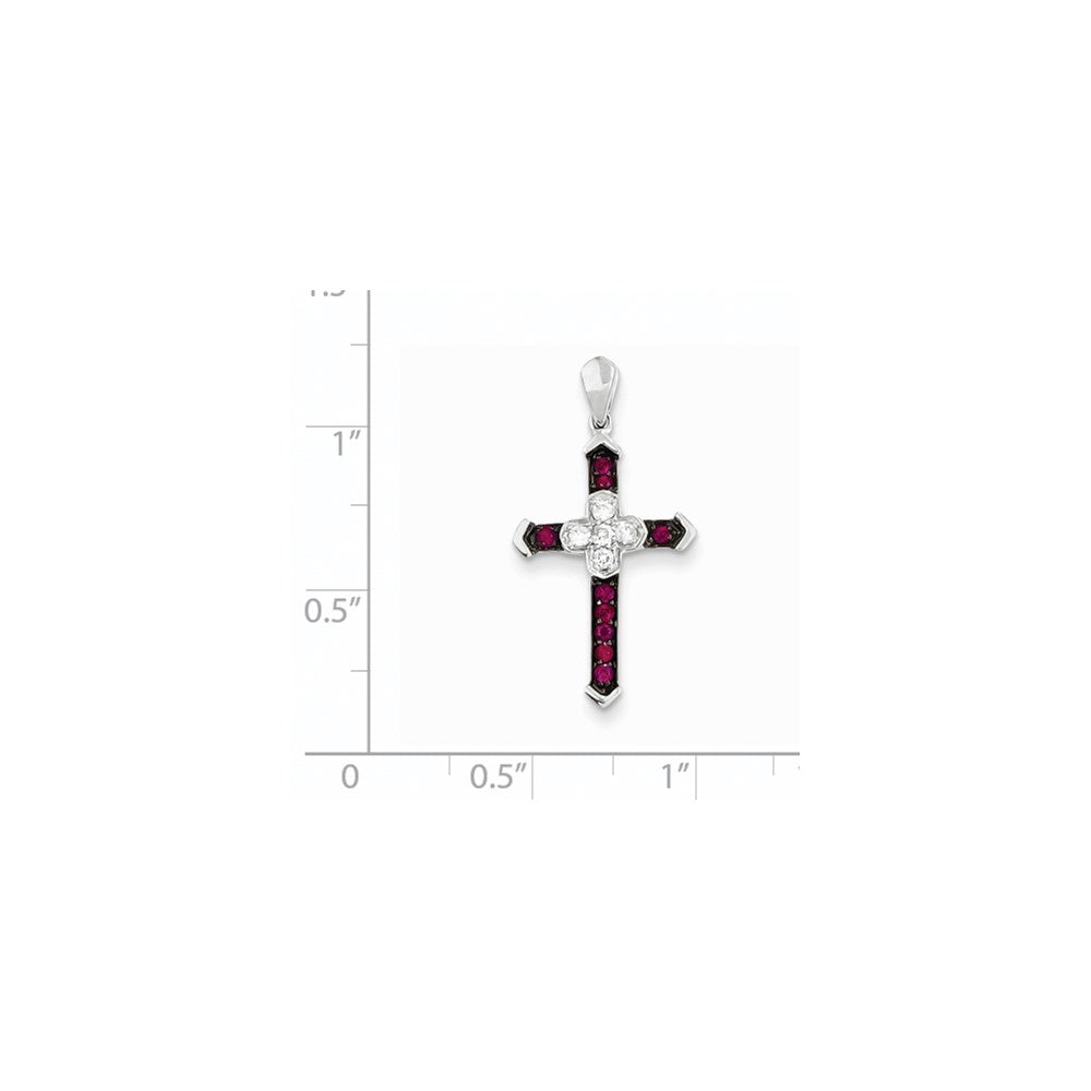 14k White Gold Diamond & Ruby Cross Pendant