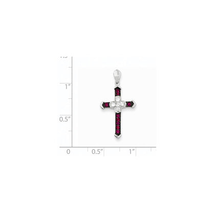 14k White Gold Diamond & Ruby Cross Pendant