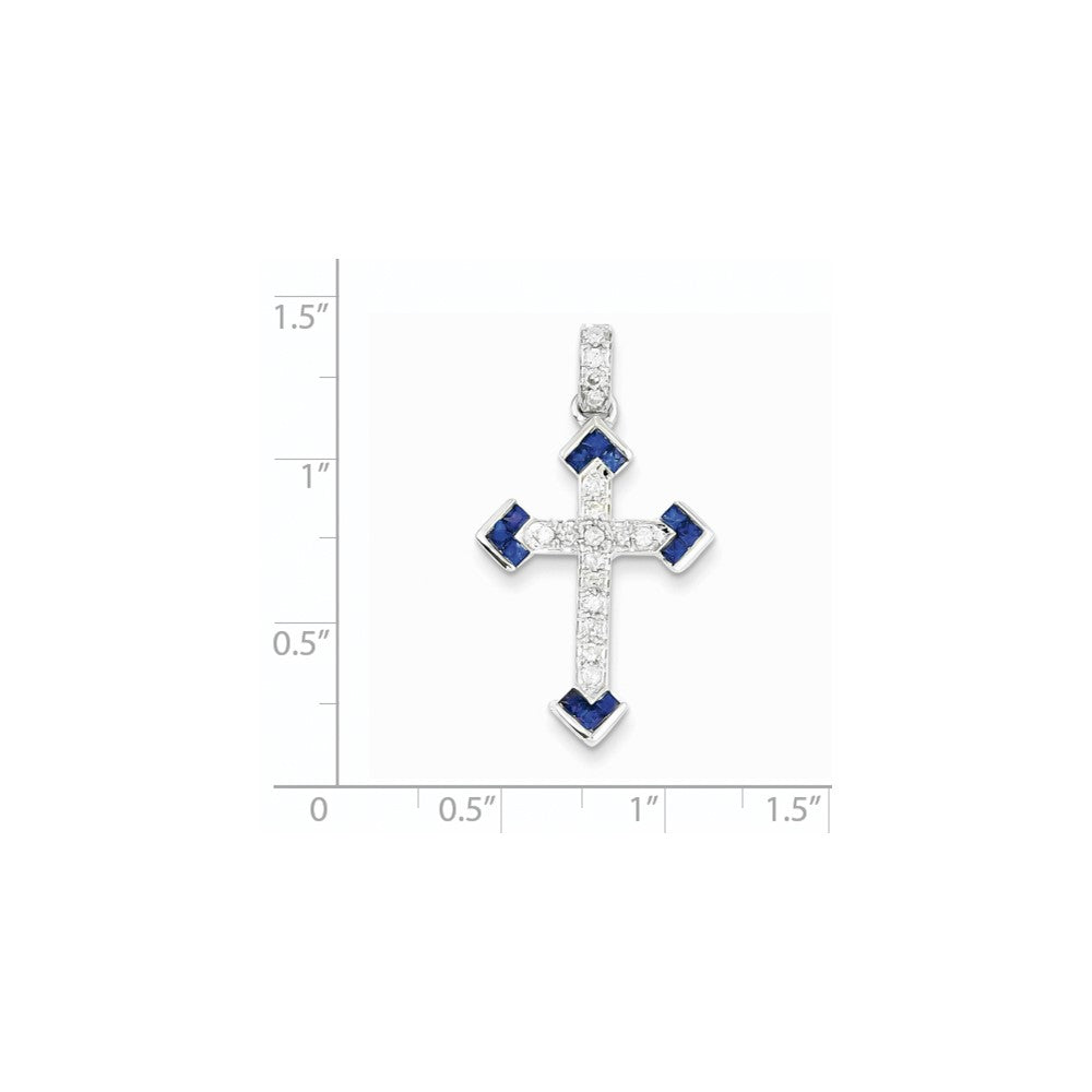14k White Gold Diamond & Sapphire Cross Pendant