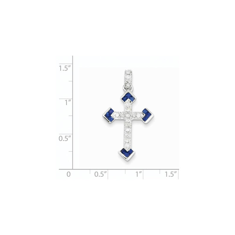 14k White Gold Diamond & Sapphire Cross Pendant