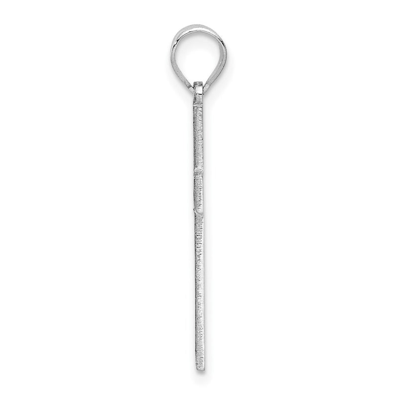 14k White Gold Solid Laser Etched Cross Pendant