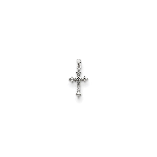 14k White Gold Diamond Fleur De Lis Cross Pendant