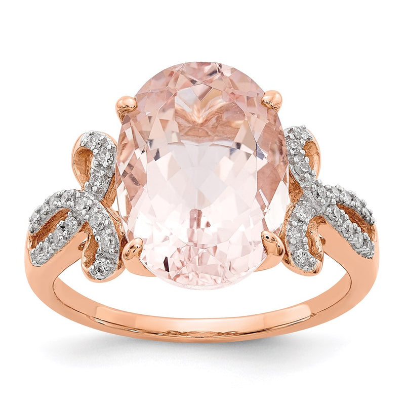 14k Rose Gold Real Diamond and Morganite Oval Ring
