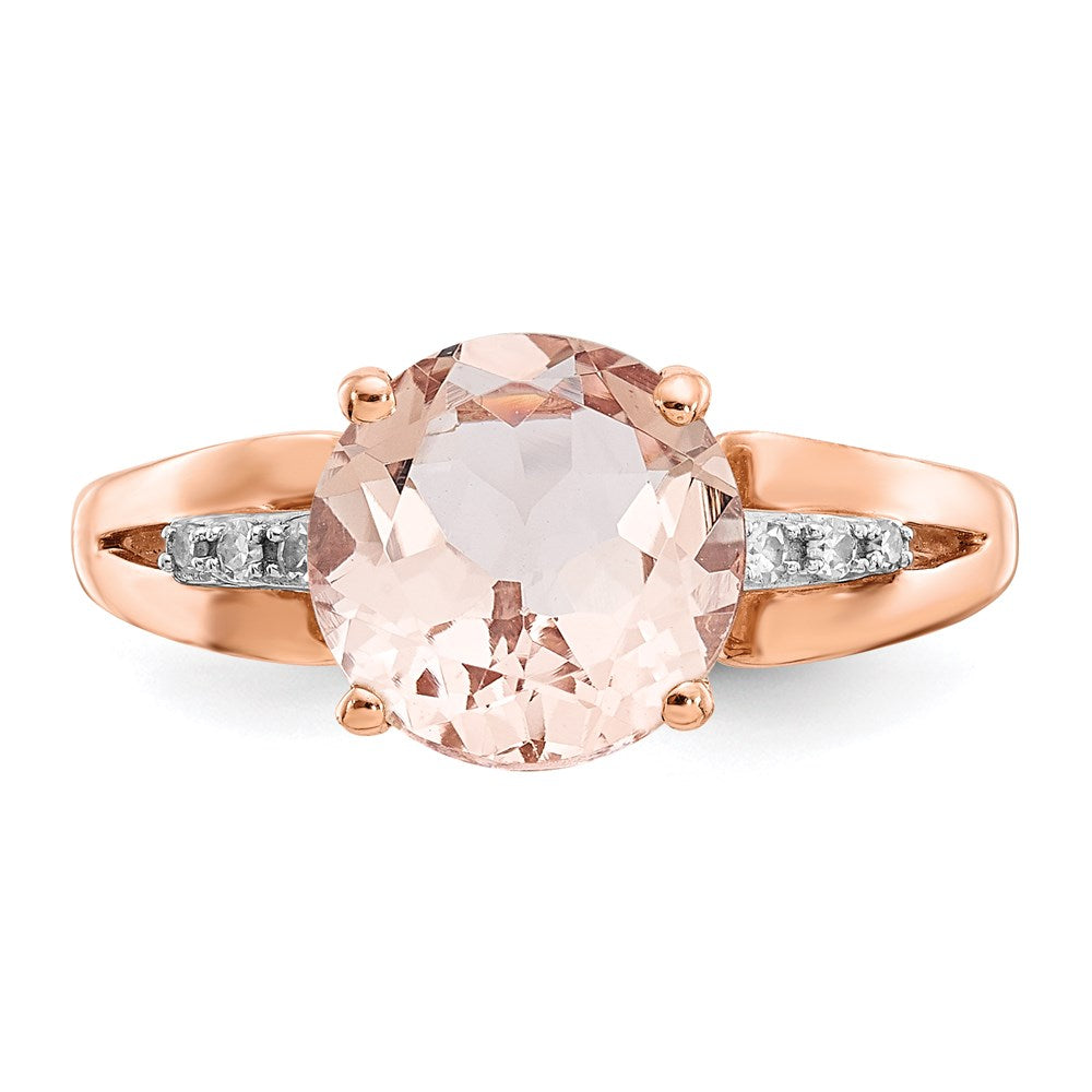 14k Rose Gold Real Diamond and Morganite Round Ring