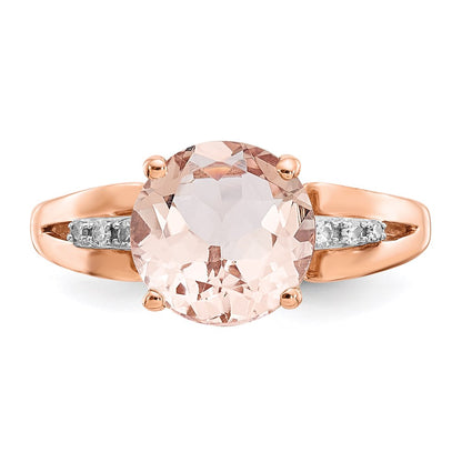 14k Rose Gold Real Diamond and Morganite Round Ring